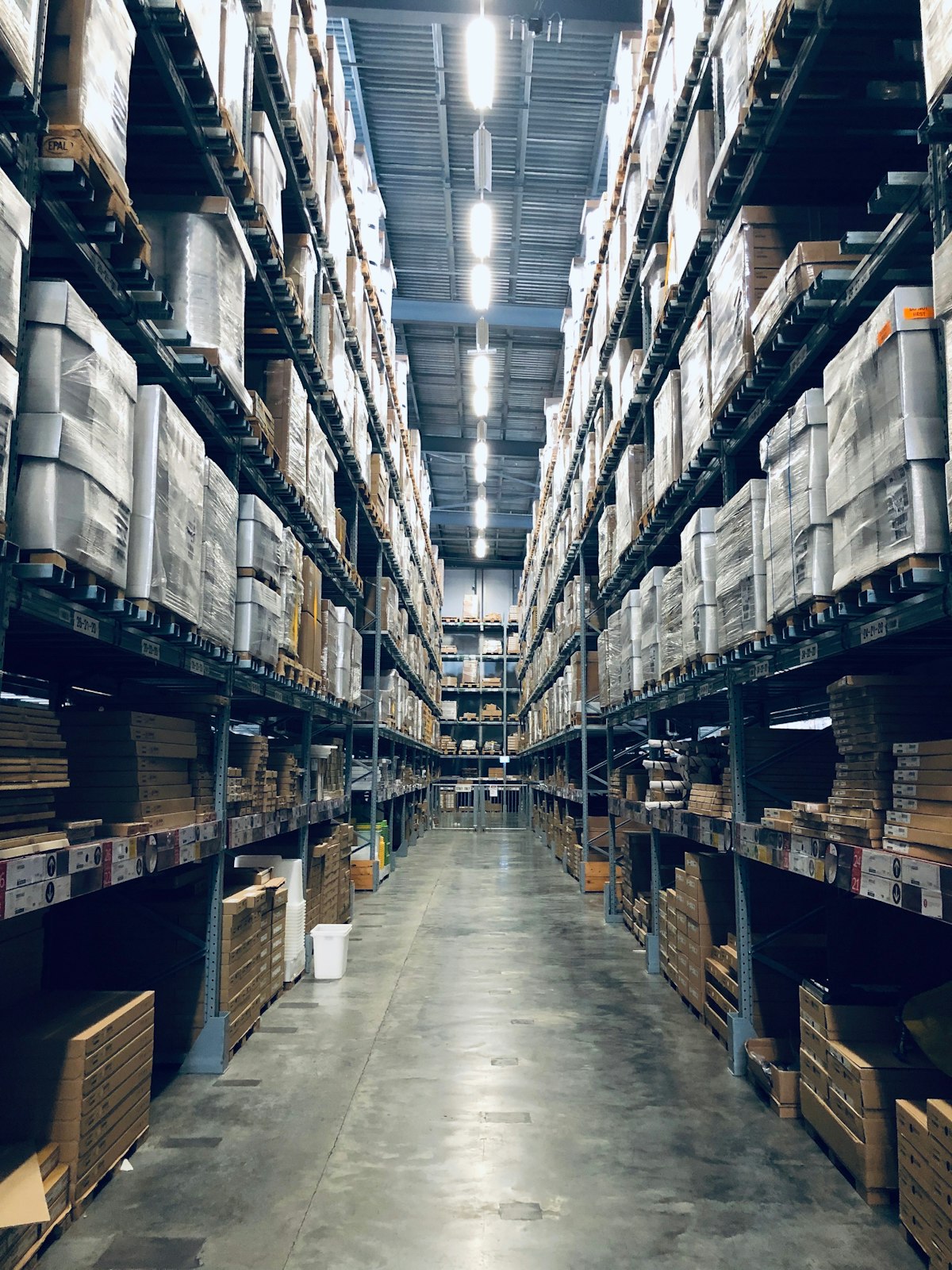 Warehouse with organized inventory shelving