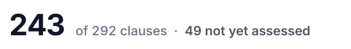 243 of 292 clauses assessed, with 49 not yet assessed.