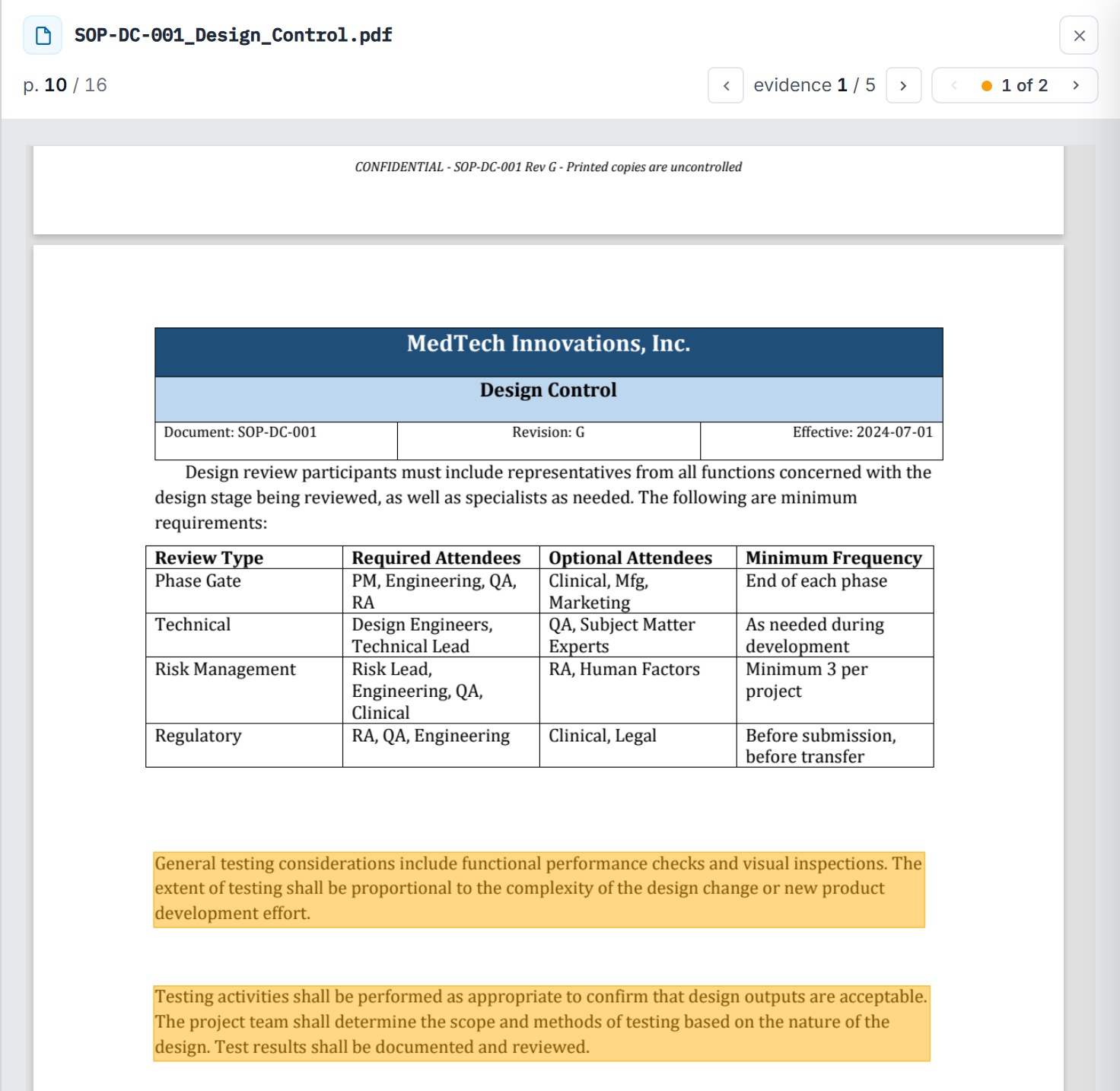 The source PDF of the example audit with the cited passage highlighted